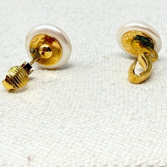 Vintage 14/20 Gold Fill Earrings Faux Pearl Clip On‎ Classic Retro Marked - Picture 9 of 10